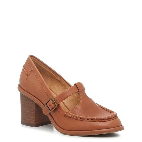 Crown Vintage Tan Leather T-Strap Preppy Academic Classic Verma Pump Heels Sz 9M - Picture 1 of 10